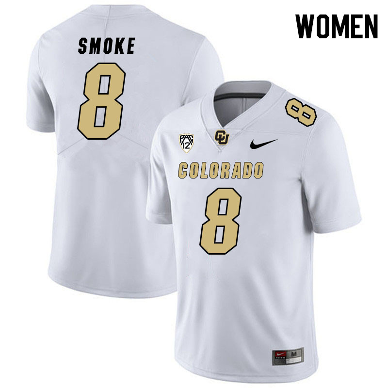 Women #8 Kavosiey Smoke Colorado Buffaloes College Football Jerseys Stitched Sale-White - Click Image to Close
